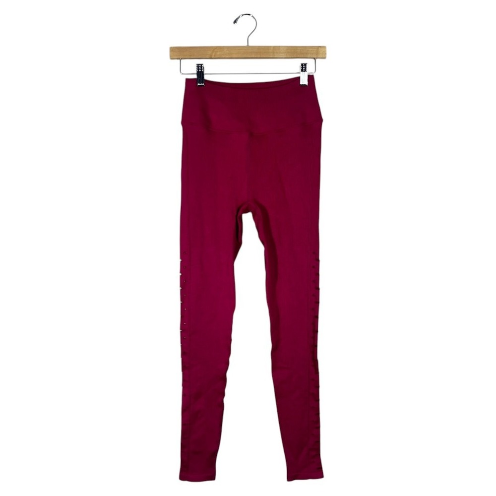 Spiritual Gangster Ribbed Seamless Laser Cut Leggings Berry Pink Yoga Size XS/S